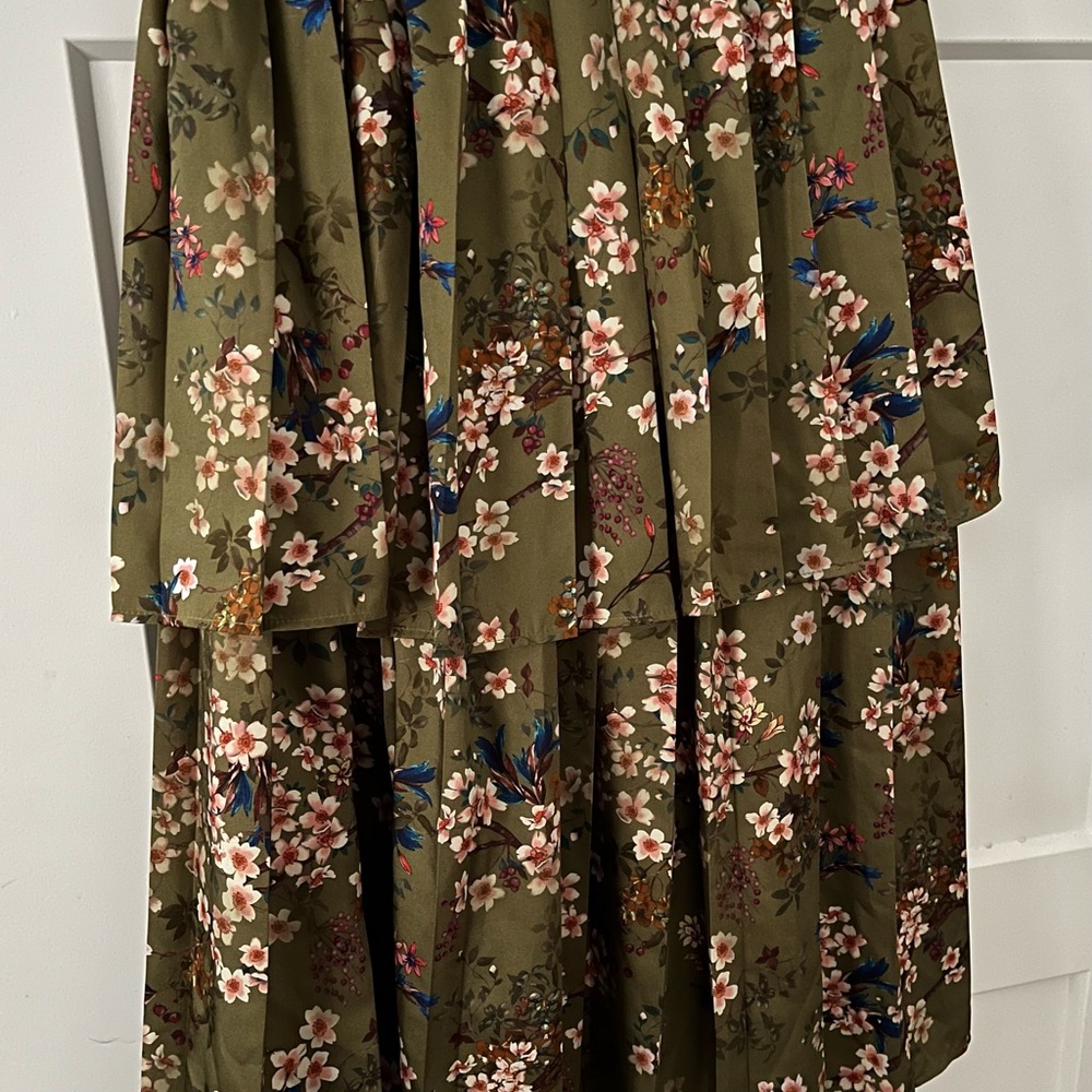 CHRISTINA ROHDE Girl Floral Pleated Skirt in Olive Green 16